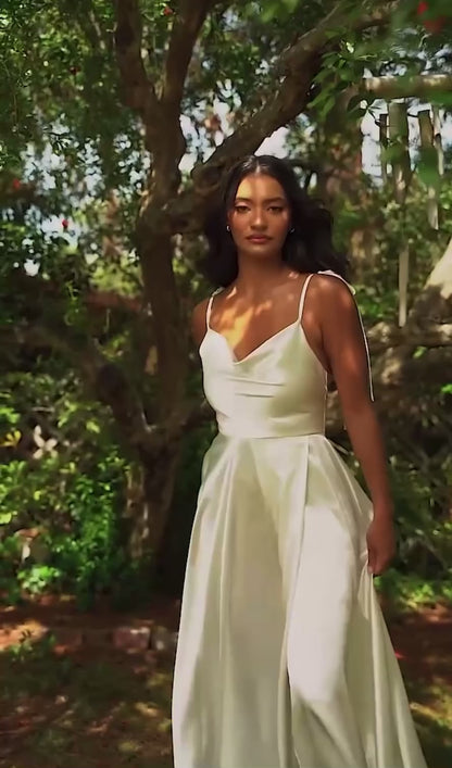 Cowl Neckline A-line Satin Dress